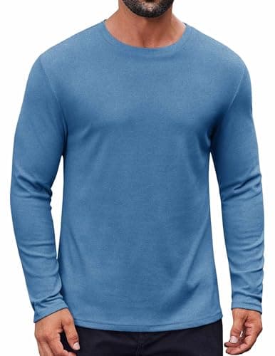 COOFANDY Men's Long Sleeve Shirts Casual Thermal Crew Neck Slim Fit Pullover T Shirt Deep Blue