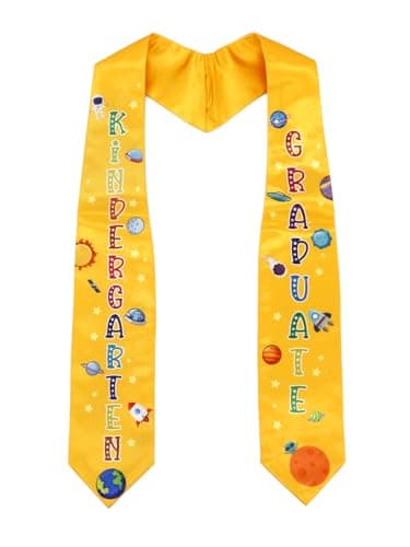 GraduatePro Kindergarten Graduation Stole, Class of 2026 Sash for Kids, Graduation Accessories Gifts Space Themed Pattern Gold