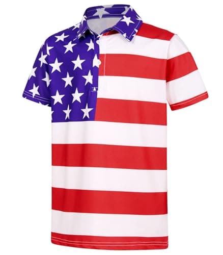 Cuddomper Boys Polo Shirt Size 9-10 4th of July Short Sleeve Golf Clothes