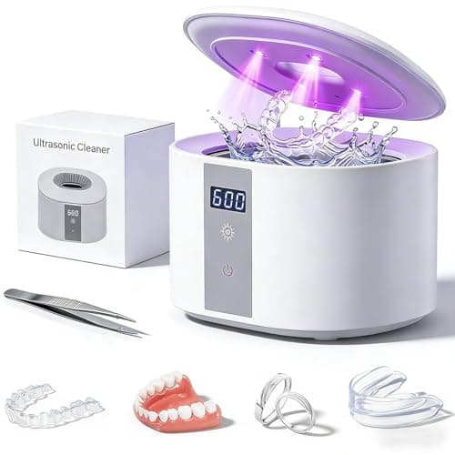Dental Ultrasonic Retainer Cleaner Machine,45kHz Portable Ultrasonic Denture Cleaner with 200ML Capacity & Multi-Mode for Dental Trays, Braces, Toothbrushes, Mouth Guards, Aligners, Jewelry, White