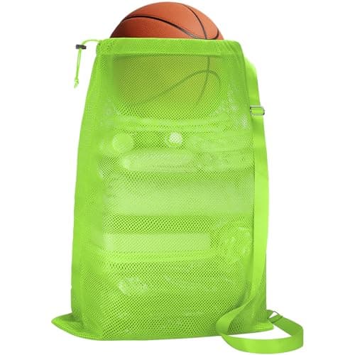 NATURAL STYLE Large Mesh Drawstring Backpack Bag, Gym Sports String Bag, Outdoor Workout Beach Swim Bag (Green)