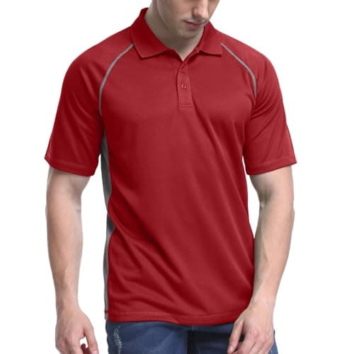 TIHEEN Men's Soft Wicking Lightweight Cool Polo Shirt Short Sleeves (Red 4XL)