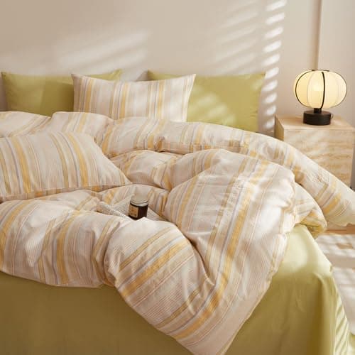 EAVD Retro Striped Comforter Set Full Multi-Color Soft Washed Cotton 3-Piece Colorful Stripes Pattern Bedding Set with 2 Pillowcases Farmhouse Geometric Comforter Set for All-Season Soft&Fluffy