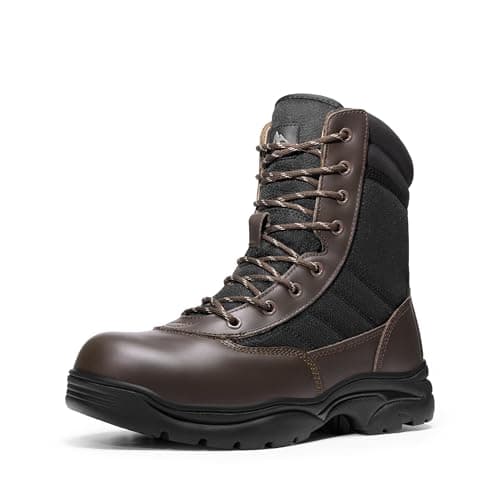 NORTIV 8 Steel Toe Boots for Men Safety Industrial & Construction Military Work Boots Slip Resistant ASTM F2413-18, TROOPER-STL,Size 9.5,Dark/Brown,TROOPER-STEEL