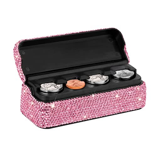 eing Coin Holder for Car,Bling Crystal Car Coin Change Organizer,Car Interior Accessory,Universal Storage Coin Money Dispenser for Most Cars Truck Van SUV(Pink,1Pack)