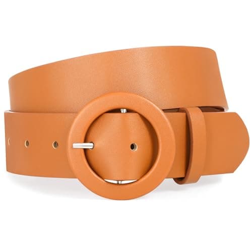 XZQTIVE Women's Wide Belt Fashion Candy Color Round Buckle Ladies Belt for Jeans Pants Dresses, Orange(Fit Waist Size 37"-41")