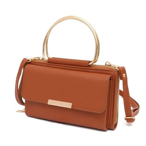 EVVE Small Top Handle Wristlet Clutch Purse,Trendy Crossbody Cell Phone Wallet Purse For Women | Tan