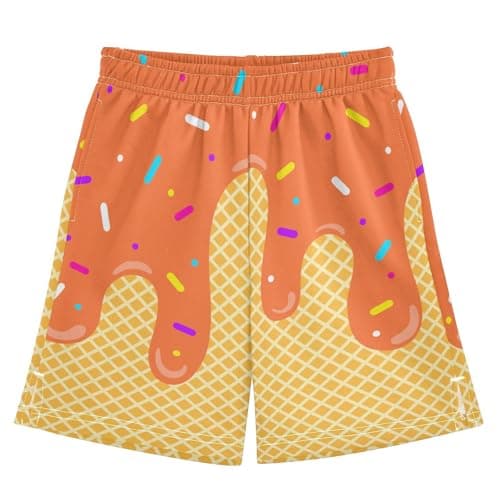 VIGTRO Orange Ice Cream Boys Athletic Casual Shorts Gym Shorts Elastic Waist with Pockets, Summer Sports Outdoor Homewear for Kids Size 12-13Y
