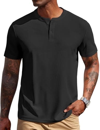 COOFANDY Men's Henley Shirts Short Sleeve Texture Casual Button Tee Shirts