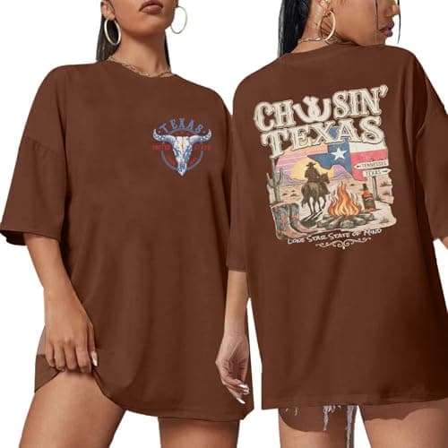 Oversized Country Shirts for Women Western Cowboy Tee Cow Skull Graphic Top