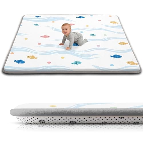 TreeBud Baby Play Mat for Floor, 1.3-Inch Thickened Foam Soft Padded Coral Velvet Playmat for Tummy Time, 59x71 Water-Repellent Playpen Mat for Toddlers Infant Kids, Cute Little Fish Print