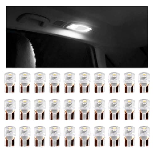 VKQTS 30PCS 194 LED Bulbs,12V T10 Wedge Base Fit 2825 W5W LED 194 Bulb Replacement,Multi-Functional 168 LEDs Bulb for Car Lisense Plate Light/Gauge Cluster Lights/Dome Lights (White/30PCS)