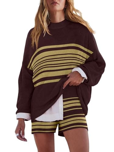 LAMISSCHE Womens Oversized Striped Lounge Sets Matching 2 Piece Sweater Set