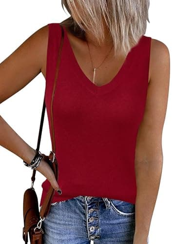 Arach&Cloz Women's Cashmere Work Fall Knit Sweater Vest Tank Top Dressy Red
