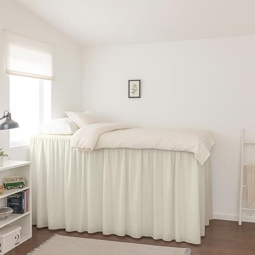 Krishna College Dorm Room Ruffle Bed Skirt with Split Corners, 100% Brushed Microfiber Ultrasoft, Breathable, Twin XL Bedding Extended 46 Inch Drop, Ivory