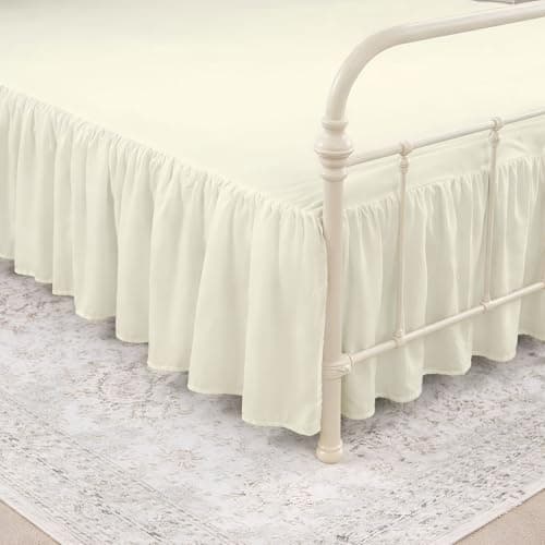 KRISHNA Ruffled Bed Skirt with Split Corners King, 100% Microfiber Hotel Quality, 18 Inch Drop Dust Ruffle Gathered Bedskirt with Platform, 78" x 80", Ivory