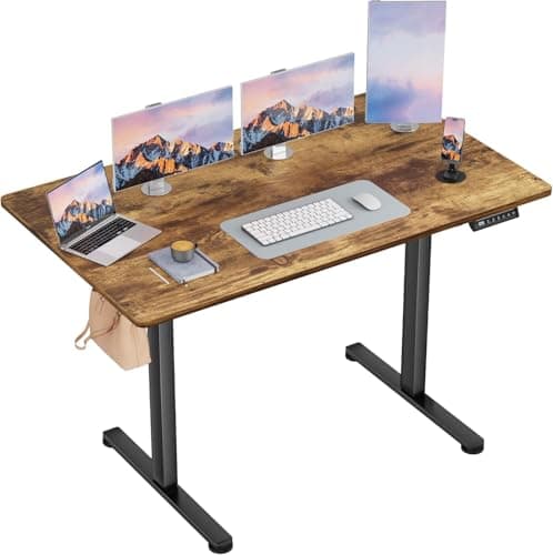 Furmax Electric Standing Desk, 45 x 24 Inches Sit Stand up Desk, Sit Stand Height Adjustable Home Office Desk with 4 Height Position Memory - with Splice Board (Rustic Brown, 45)