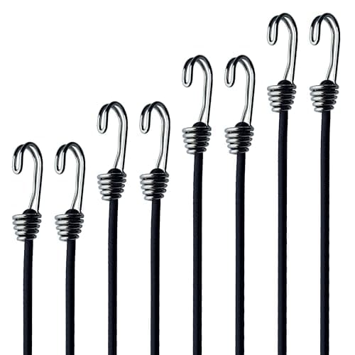 YELIER Bungee Cords with Hooks - 6mm Small Bungee Cords, 8-Piece Set - Black, White, & Multi-Color Options for Outdoor, Camping, and Storage (Black, 6mm 8piece Set)