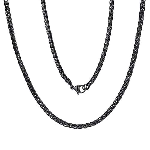 ChainsPro Mens Stainless Steel Wheat Chain Necklace, 3mm/6mm Braided Chain for Men, Gold Silver Black Mens Chain, Waterproof Hypoallergenic Jewelry, 18-30 Inch