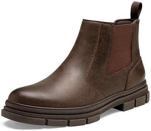 Jousen Chelsea Leather Boots Men Casual Slip On Boots for Men Ankle Dress Mens Boots (AMY8440 brown 10.5)