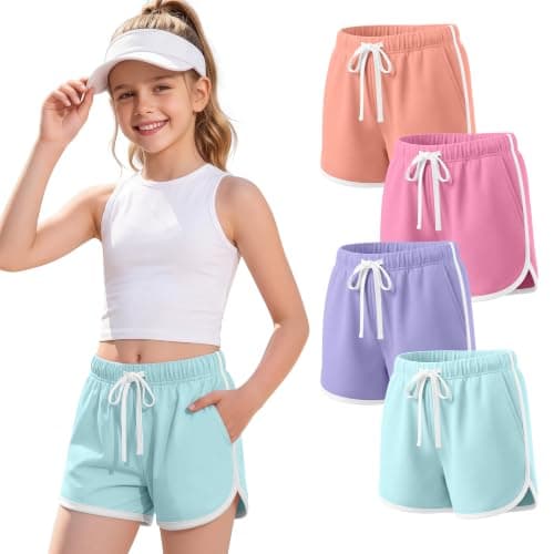 Halfchet 4 Pack Girls' Athletic Dolphin Shorts, 4-Color Set, 5-6 Years