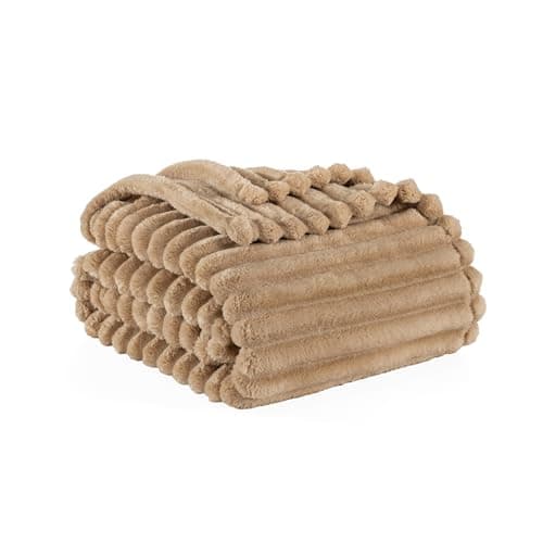 Berkshire Ribbed VelvetLoft® Blanket – 330gsm Medium Weight Plush, Extra Soft & Warm Plush Blanket for Bedroom, Couch, Travel – Durable & Easy Care(Irish Cream, Full/Queen Size 90" x 90")