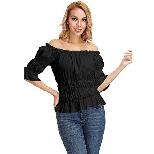 frawirshau Pirate Shirt Peasant Blouses for Women Renaissance Costumes for Women Fairy Costume Black Size S