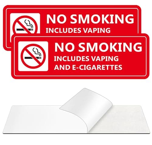 No Smoking Signs, (2 Pack) Self-adhesive No Smoking Signs for Business, 7 x 2 Inch Metal Signage for Home House Restaurants and Hotels (Red, 7" x 2")
