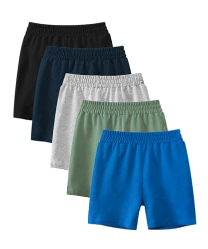 GFQLONG Toddler Boy Cotton Shorts, Kids Summer Athletic Pull On Active Soccer Shorts for Babies, Grey+Blue+Navy+Black+Bgreen, 3-4T