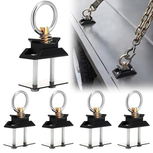 Frienda 4 Sets L Track Tie Down Kit Spring Loaded 360 ℃ Rotating Stainless Steel Rings with Black Base & Hardware, Anchor Points for Truck Beds/Trailers (UTV, ATV)