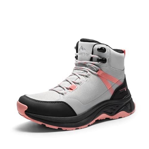 NORTIV 8 Women's Hiking Boots Waterproof Lightweight Outdoor Trekking Comfortable Non-Slip Backpacking Camping Ankle Boot Hollow,Size 5.5,Grey Pink,NWUMHB2501