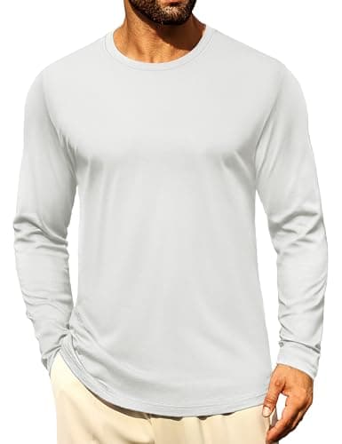Cotrasen Mens Long Sleeve Tee Shirts Casual Crew Neck Moisture Wicking T-Shirts Classic Basic Plain Soft Tee Shirts White XL