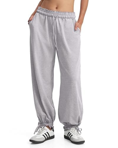 MOOSLOVER Women Inner Drawstring Jogger Pants Cotton Casual Lounge Athletic Lightweight Sweatpants(L,Grey)