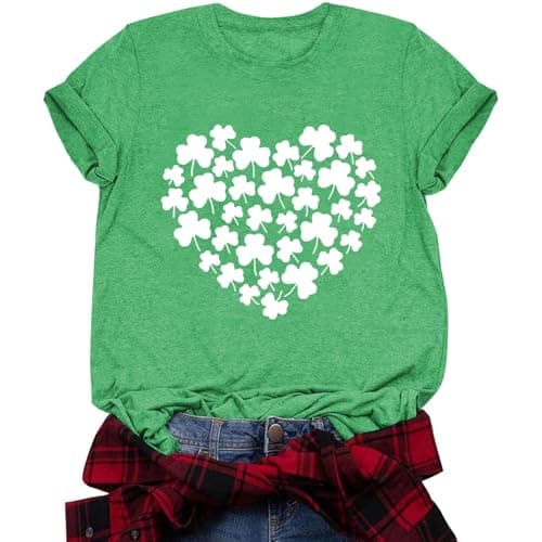 St Patrick's Shirts for Women Lucky Irish Shamrock Paddy's Shirt Cute Shamrock Graphic Short Sleeve Tees Tops