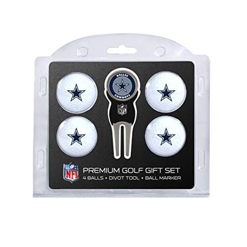Team Golf NFL Dallas Cowboys 4 Golf Ball And Divot Tool Set Regulation Size Golf Balls (4 Count) & Divot Tool with Removable Double-Sided Magnetic Marker