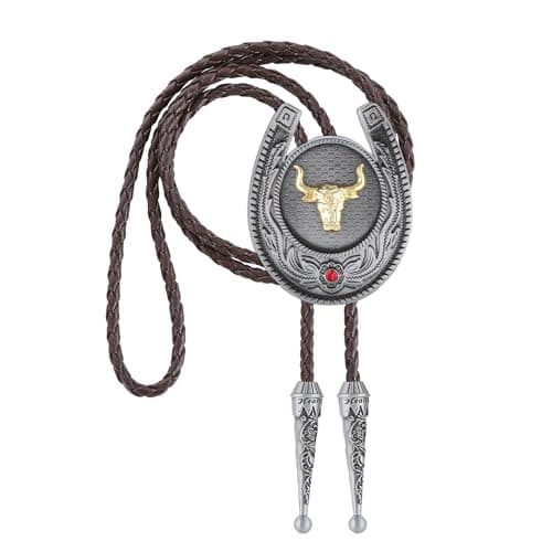 Jeilwiy Bolo Ties Western Tie Slide, Gold Cow Bolo Tie for Men, Vintage Leather Bolo Tie Cowgirl Necktie Modern Custom Bolo Tie
