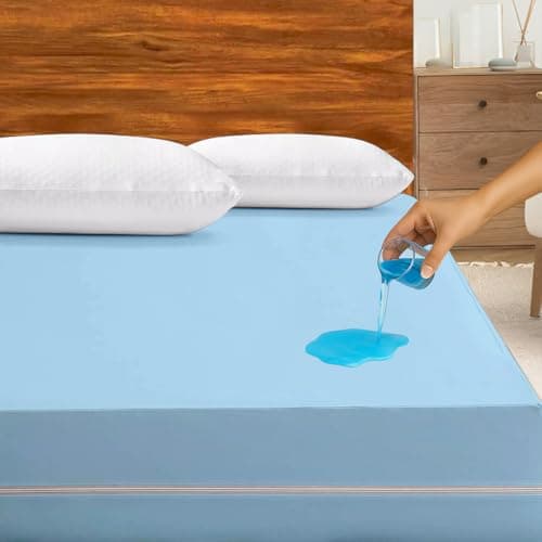 Twin XL Zippered Mattress Cover, Waterproof Polyester, 15" Deep Light Blue