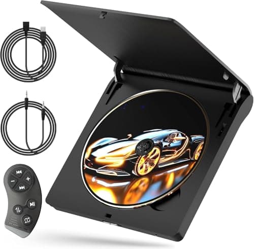 Homlab Cd Player for Car - External Car CD Player with Steering Wheel Remote, Plug & Play USB/AUX Connection, Portable CD Player for Cars, Anti-Shock Noise Reduction, Hidden Cable Storage