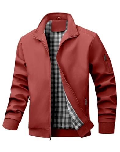 Wizoat Men's Bomber Jacket Lightweight Casual Windbreaker Jackets Zip Up Coat Red