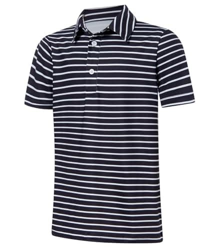 Cuddomper Boys Polo Stripe Shirt Size 7-8 Black Short Sleeve Golf Top