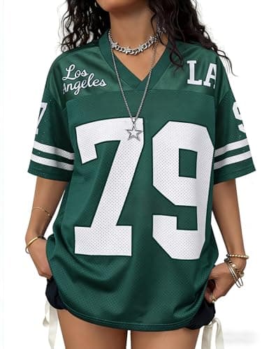 Plameil Jersey Shirts for Women Men Baggy Tops Vintage 2000s Green, M