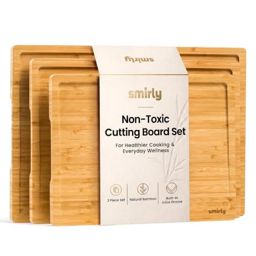 SMIRLY Wood Cutting Board - 3 Pack Cuttings Board for Kitchen, Bamboo Brown