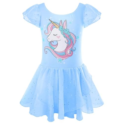 Nutyomi Dance Leotard for Girls Toddler Dance Dress Outfit 2-3T Tutu Dress Skirted Leotard Dance Outfits for Girls Blue 2-3T
