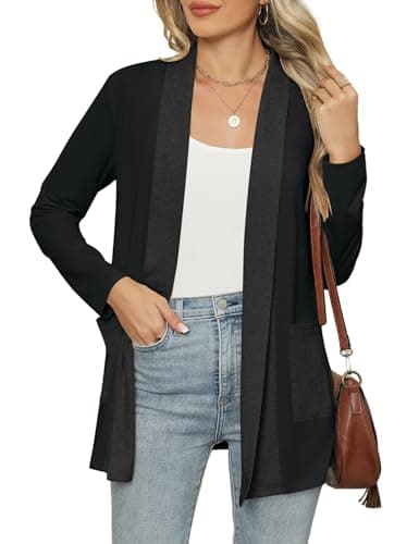 Micoson Womens Open Front Long Sleeve with Pockets Cardigans Casual Loose Lightweight Cardigan Black Gray XL
