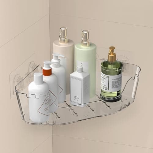 EEKEDO Acrylic Corner Shower Caddy, Strong Adhesive Shower Organizer Clear Wall Mounted Bathroom Shelf No Drilling Basket Rack for Bathroom Kitchen Dorm Toilet