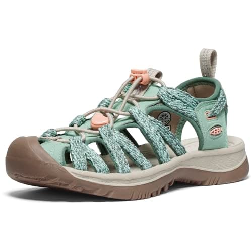 KEEN Women's Whisper Closed Toe Durable Comfortable Easy On Washable Adventure Sandals,Granite Green/Peach Parfait,5.5