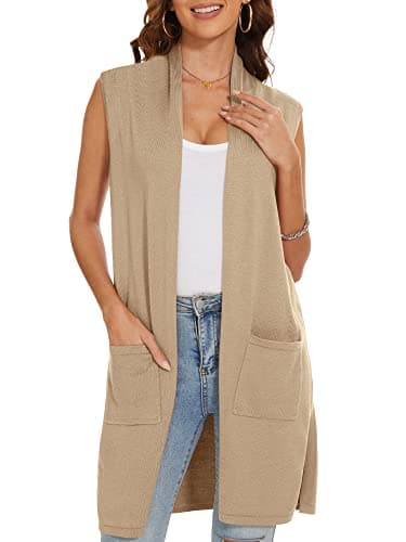 INKOFF Women’s Long Knit Vest Sleeveless Cardigan Sweaters Camel S