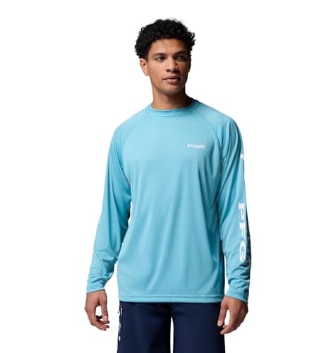 Columbia Men's PFG Terminal Tackle Long Sleeve Fishing Shirt, Vintage Blue/White Logo, 2X
