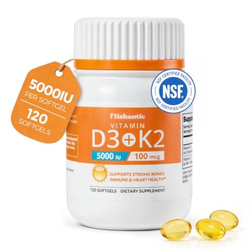 Frishantic Vitamin D3 K2 5000IU, Bone & Immune Support, 120 Softgels