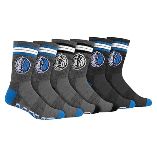 Ultra Game NBA Official Youth Athletic Cushioned Secure Fit Team Crew Socks, Dallas Mavericks, Assorted, Y9-11